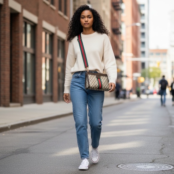 Gucci Handbags - Authentic Vintage Gucci GG Brown & Beige Sherry Line Green/Red Clutch Bag